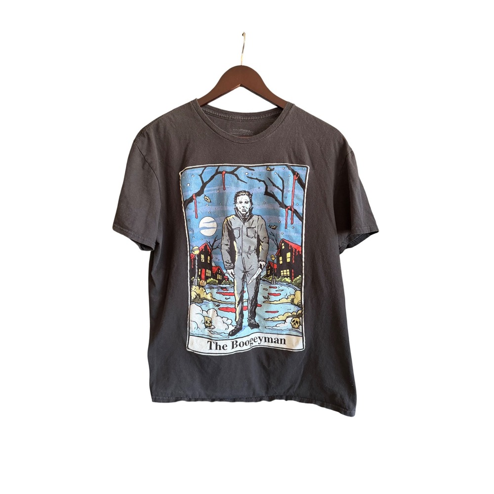 Halloween Michael Myers The Boogeyman Tarot Card Shirt Mens Large Faded Black